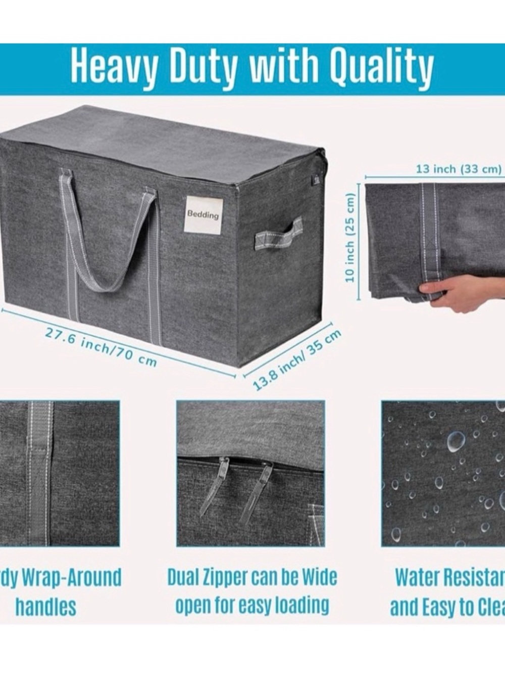 Heavy-Duty Gray Storage Bag with Handles
